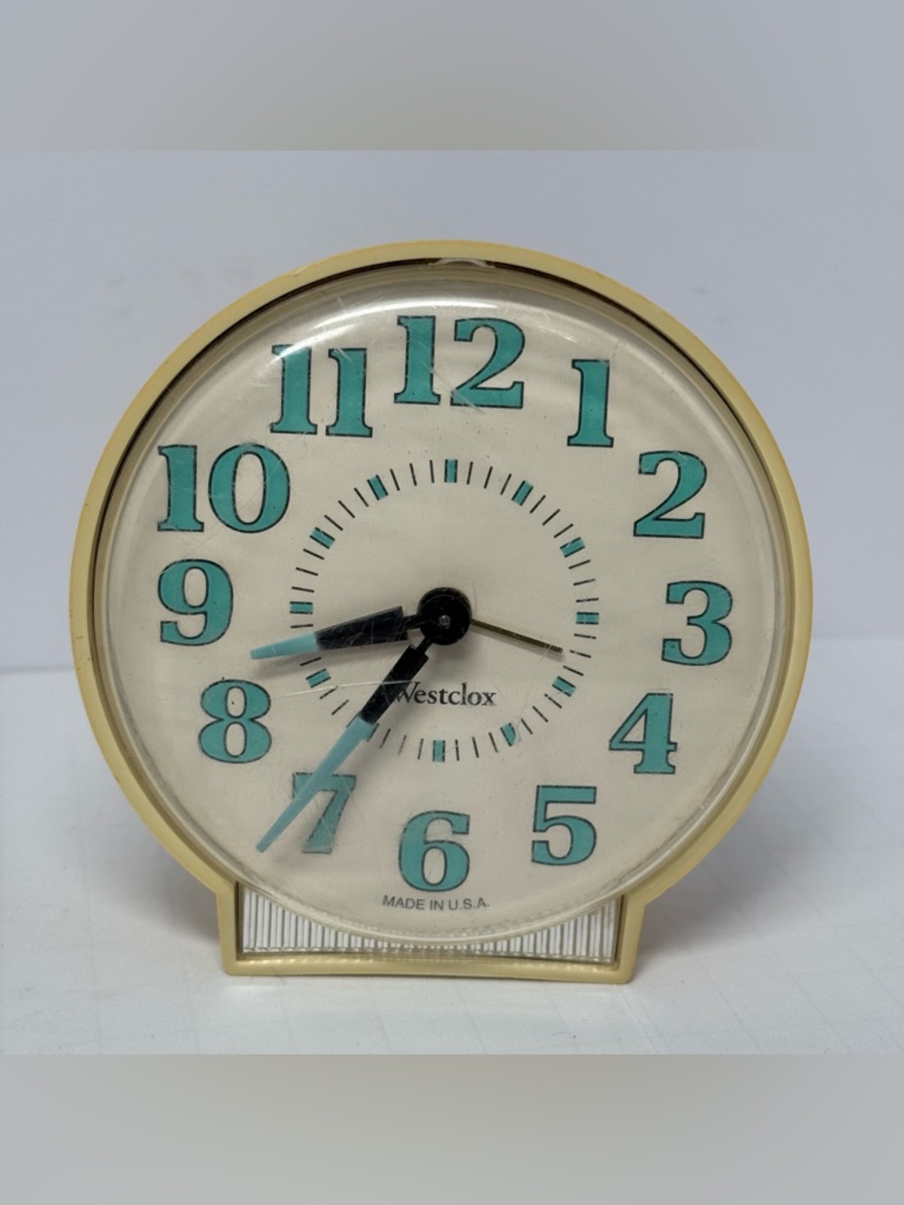 Vtg 1980s WESTCLOX Wind-Up Alarm Clock Turquoise Glow in the Dark Numbers USA